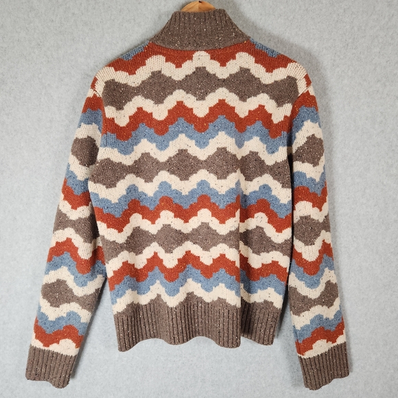 Toad&Co Wilde Sweater Womens XL Brown Blue Zigzag Zip Non Mulesed Wool Blend - Picture 3 of 9